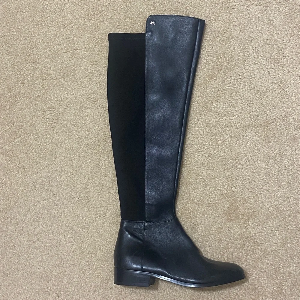 NWOB MICHAEL KORS Poly-Spandex & Black Leather Boots w MK Logo Women's Size 5M
